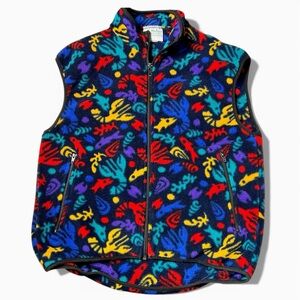 Vintage Walker Wear Fleece Vest 90s Abstract Print Made in Colorado Sz Small